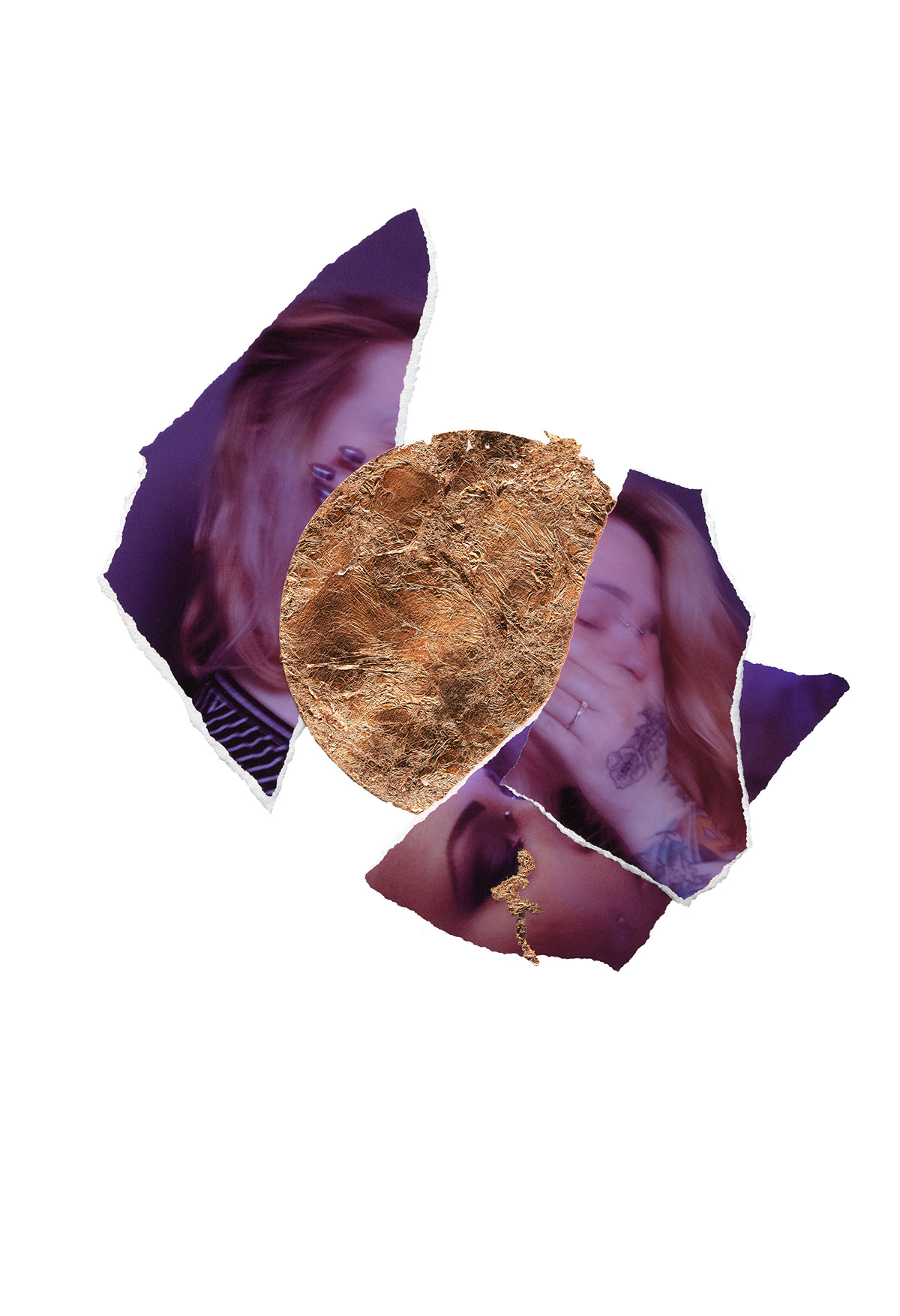 gilding gold leaf self portrait digital collage photomontage purple blue emotion contemporary