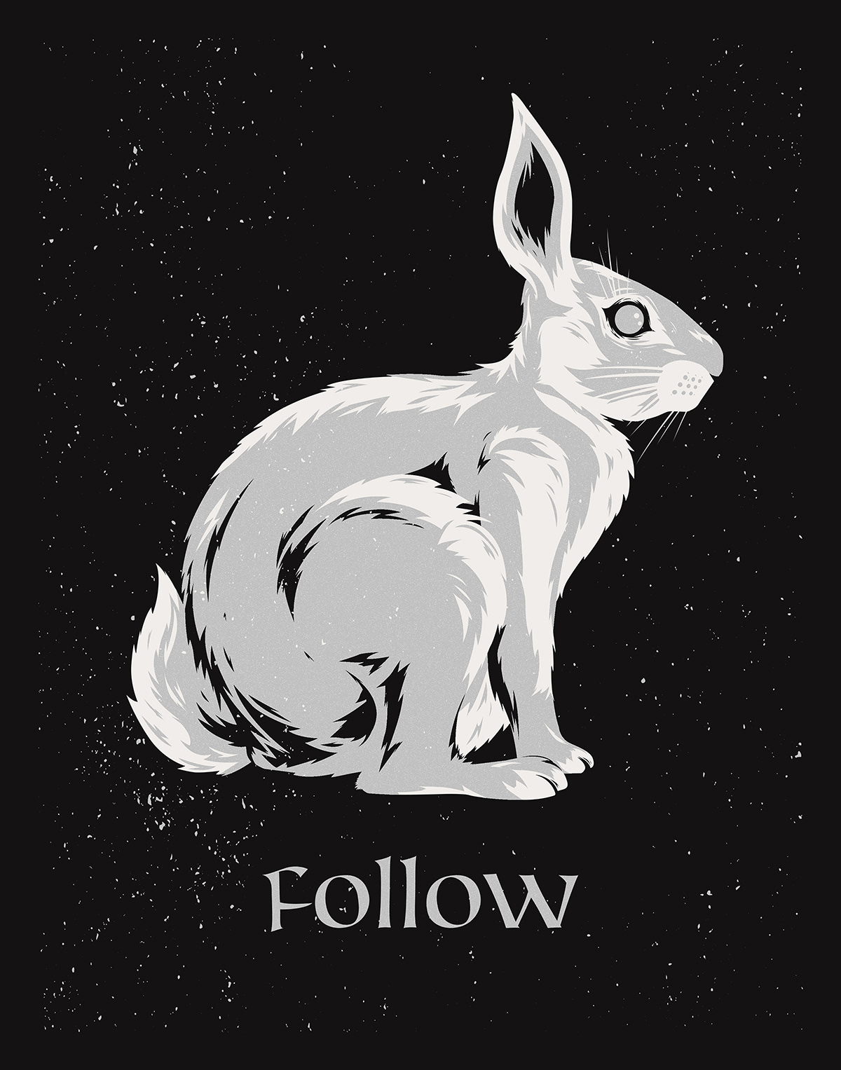 White rabbit follow animal screenprint graphic design  graphic minimalist