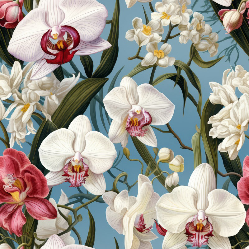 Delicate Orchid Blossom Seamless Pattern Design