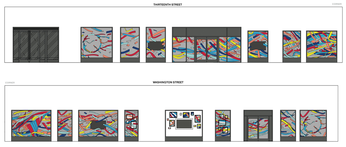 pixel color Window graphics generative installation layering screen 3D Mural