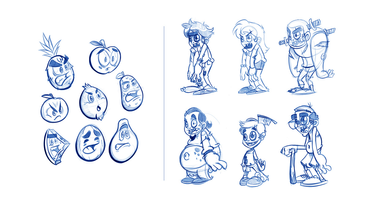 app design Cartoons iOS App Game Art zombies fruits digital illustration Flash toonboom