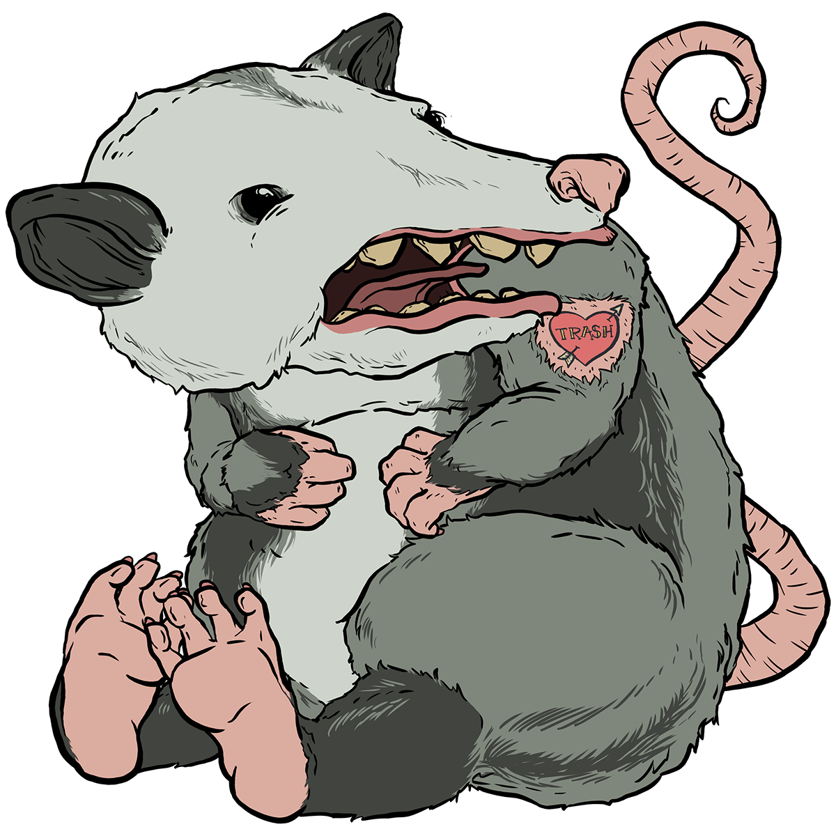 animal cartoon garbage grandma ironlung ILLUSTRATION  marsupial opossum possum tattoo trash