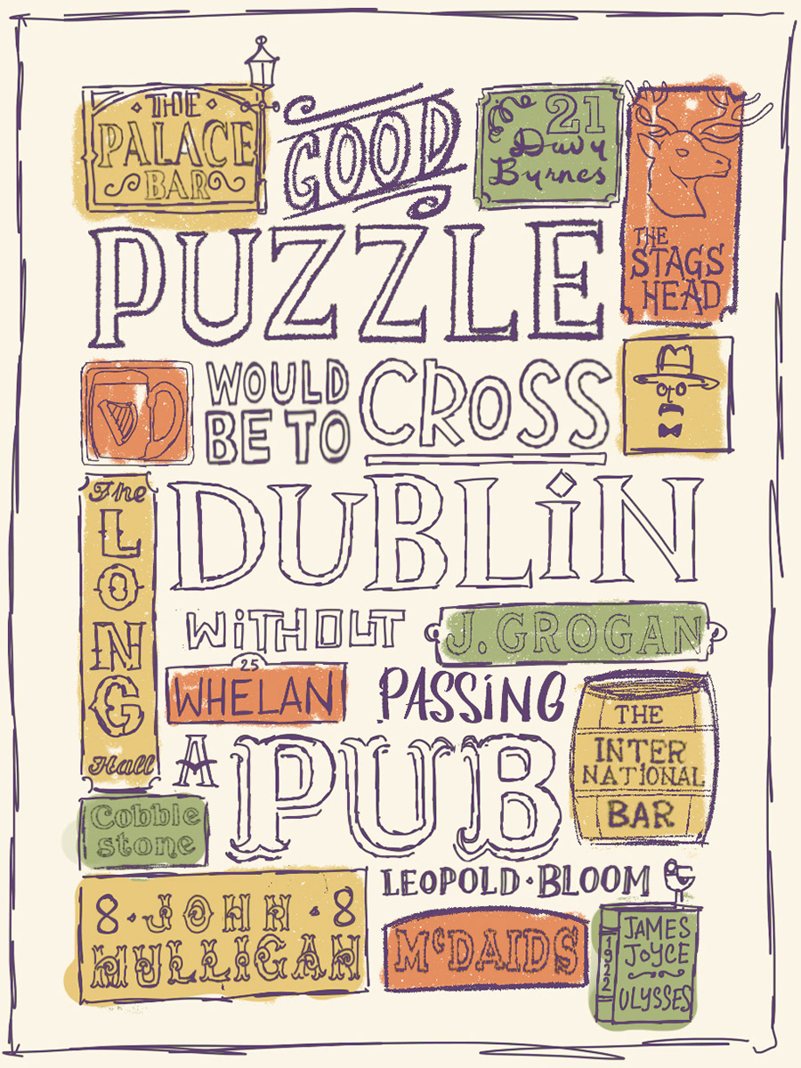 james joyce quote HAND LETTERING illustrated Ireland irish guinness pubs bars ulysses