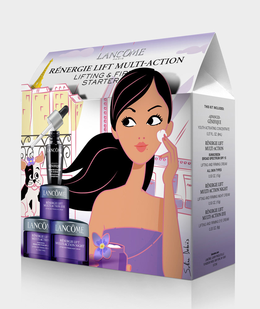 Illustration for Lancôme new beauty sets packaging : a woman with beauty cream
