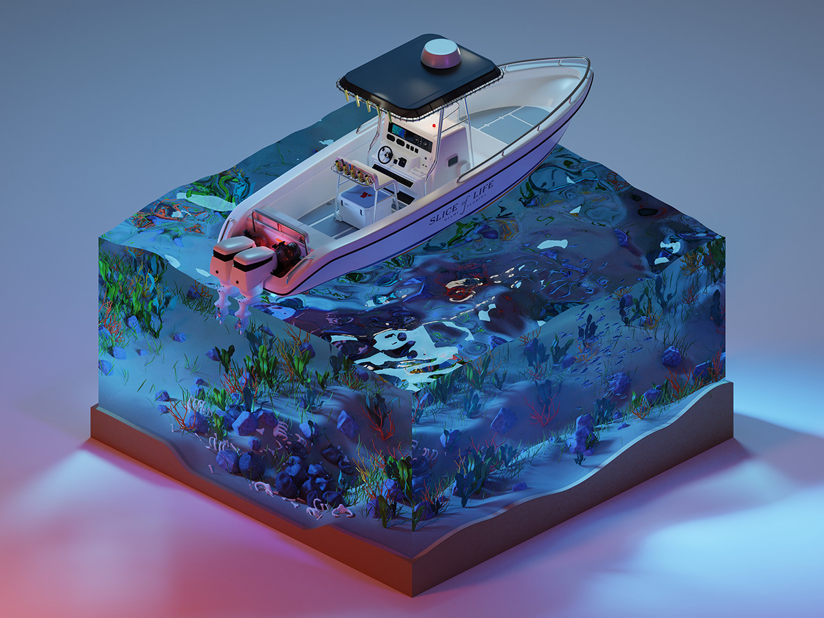 3D animation  blender dexter Digital Art  Diorama ILLUSTRATION  Isometric Ocean yacht