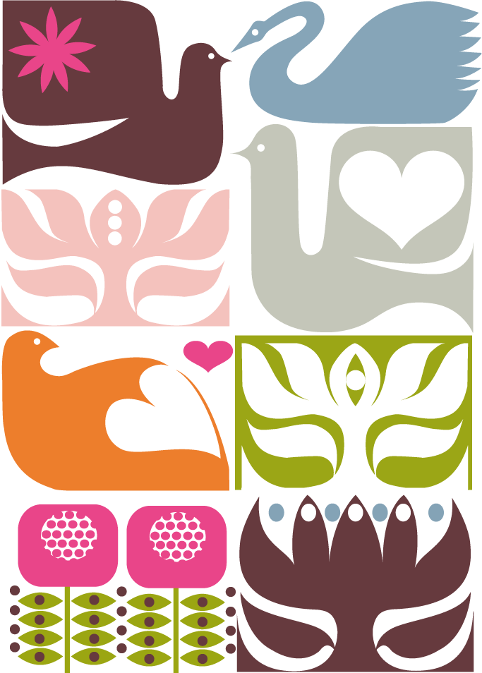 color birds bird pattern Retro graphic flat vector