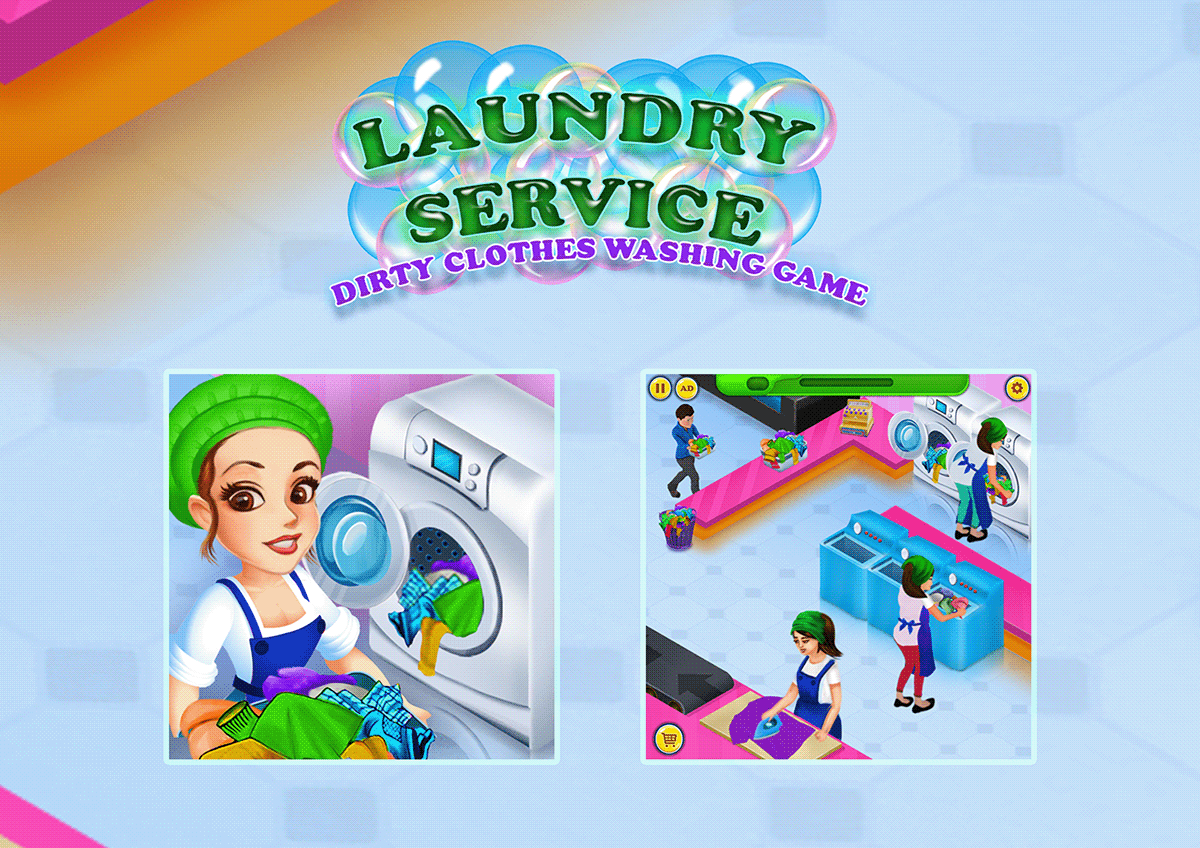 Washing laundry dress wash dryer laundry game character animation