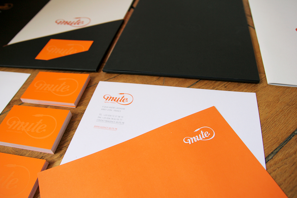 mute  visual identity  print  logo  gaufrage embossing brand agency lyon  France French fonts design orange