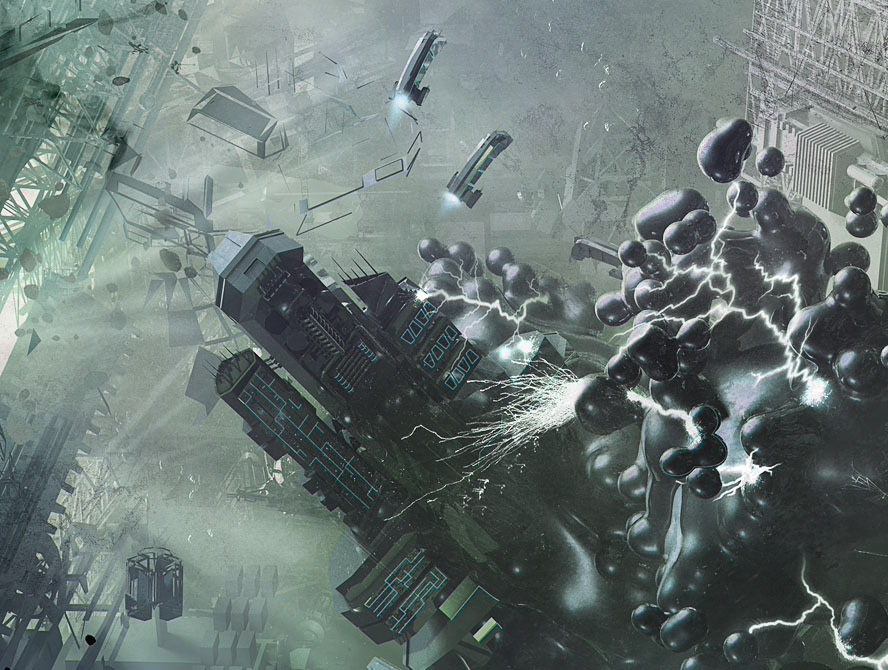 art Scifi Space  ship battle explosion meta metal extreme force panels comic narrative story concept