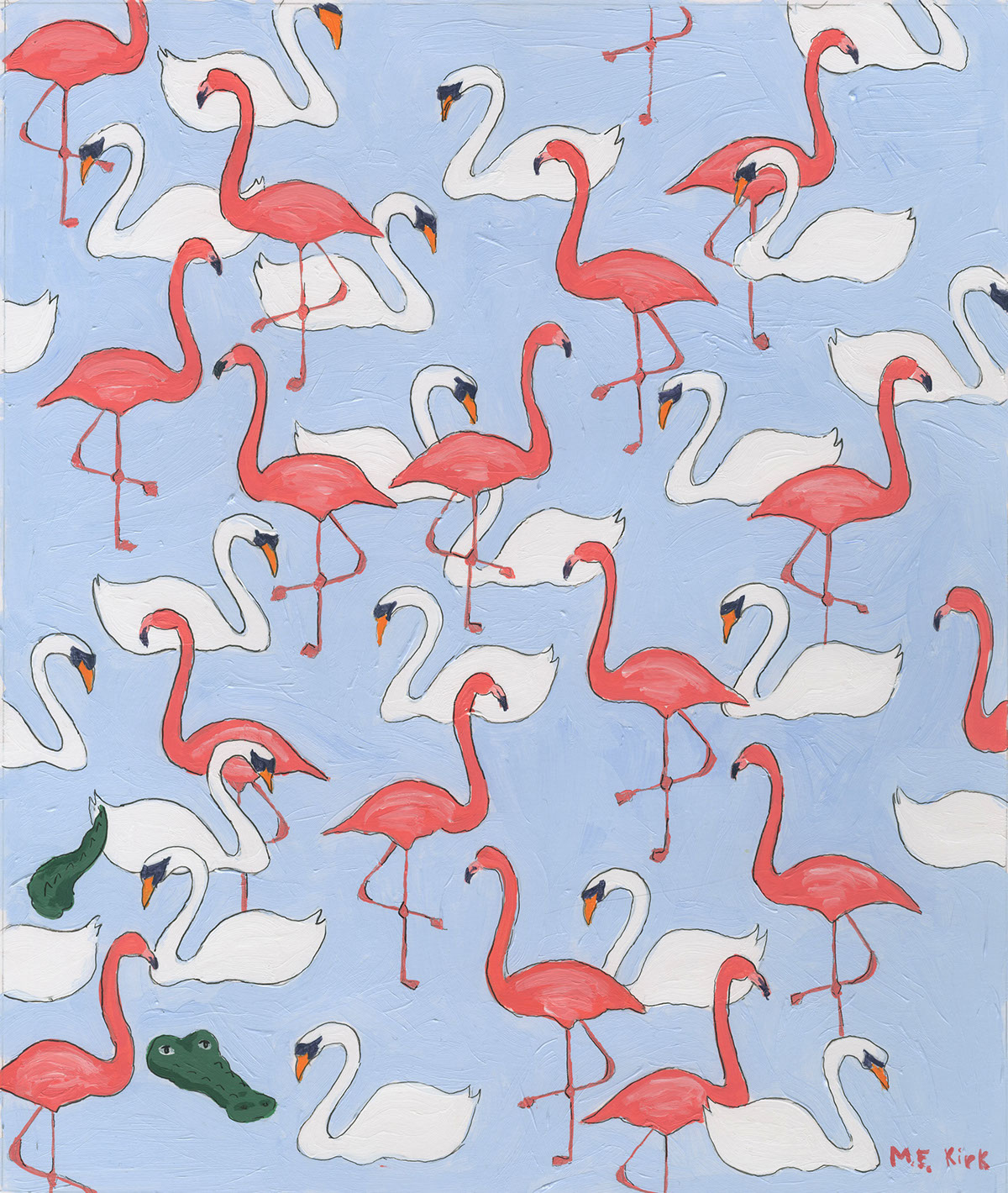swan flamingo alligator pattern print birds