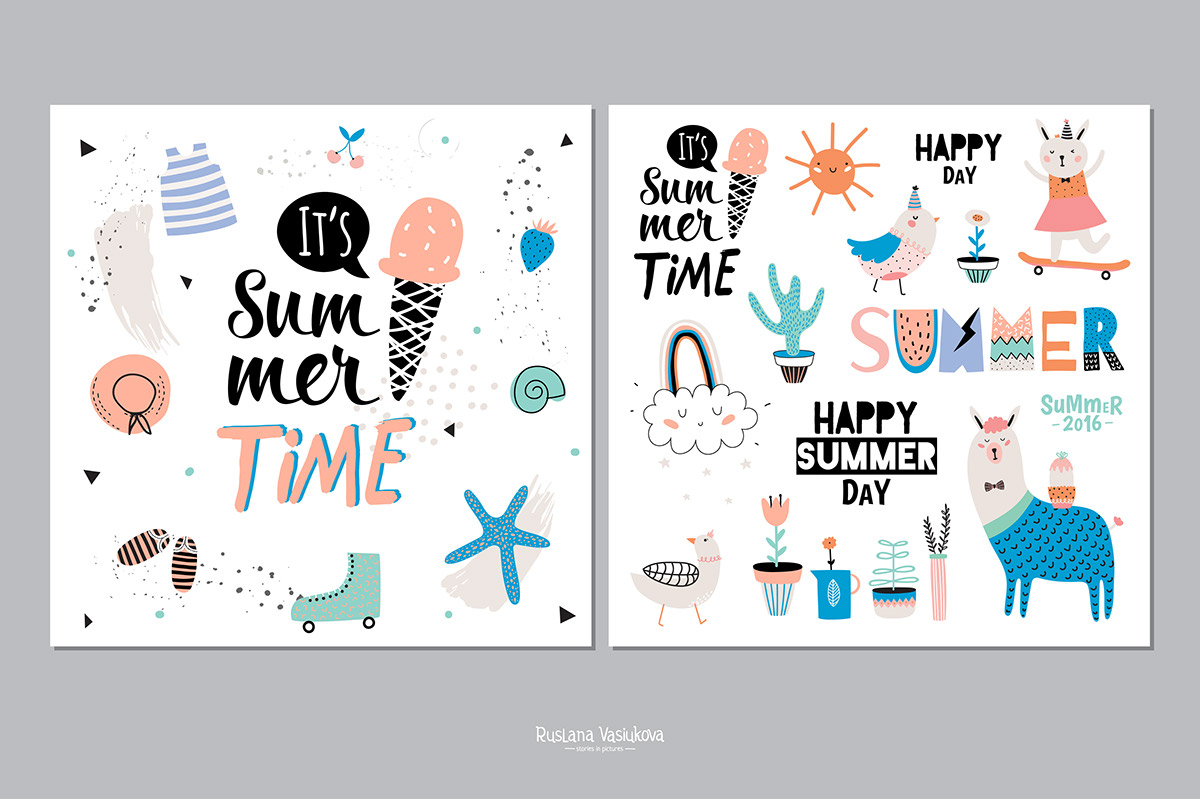 cute card summer sticker element poster Scandinavian print pattern banner pop simple art placard freehand