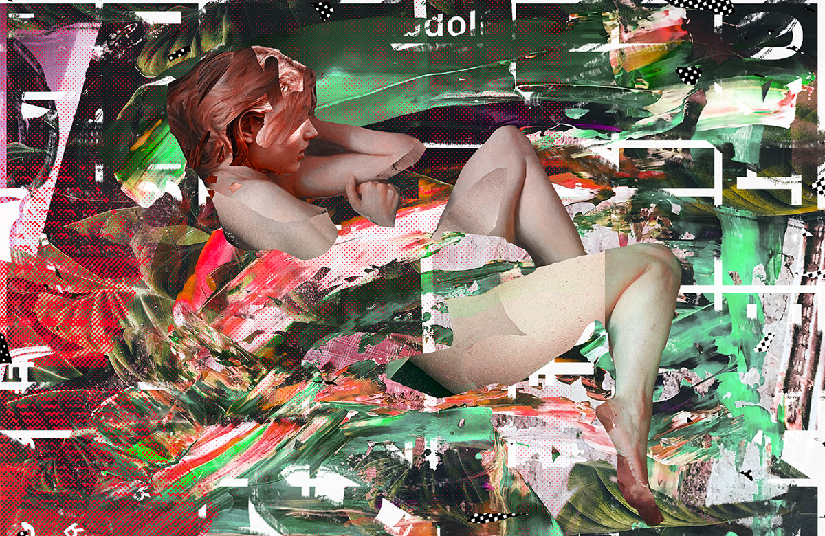 collage girl body acrylic