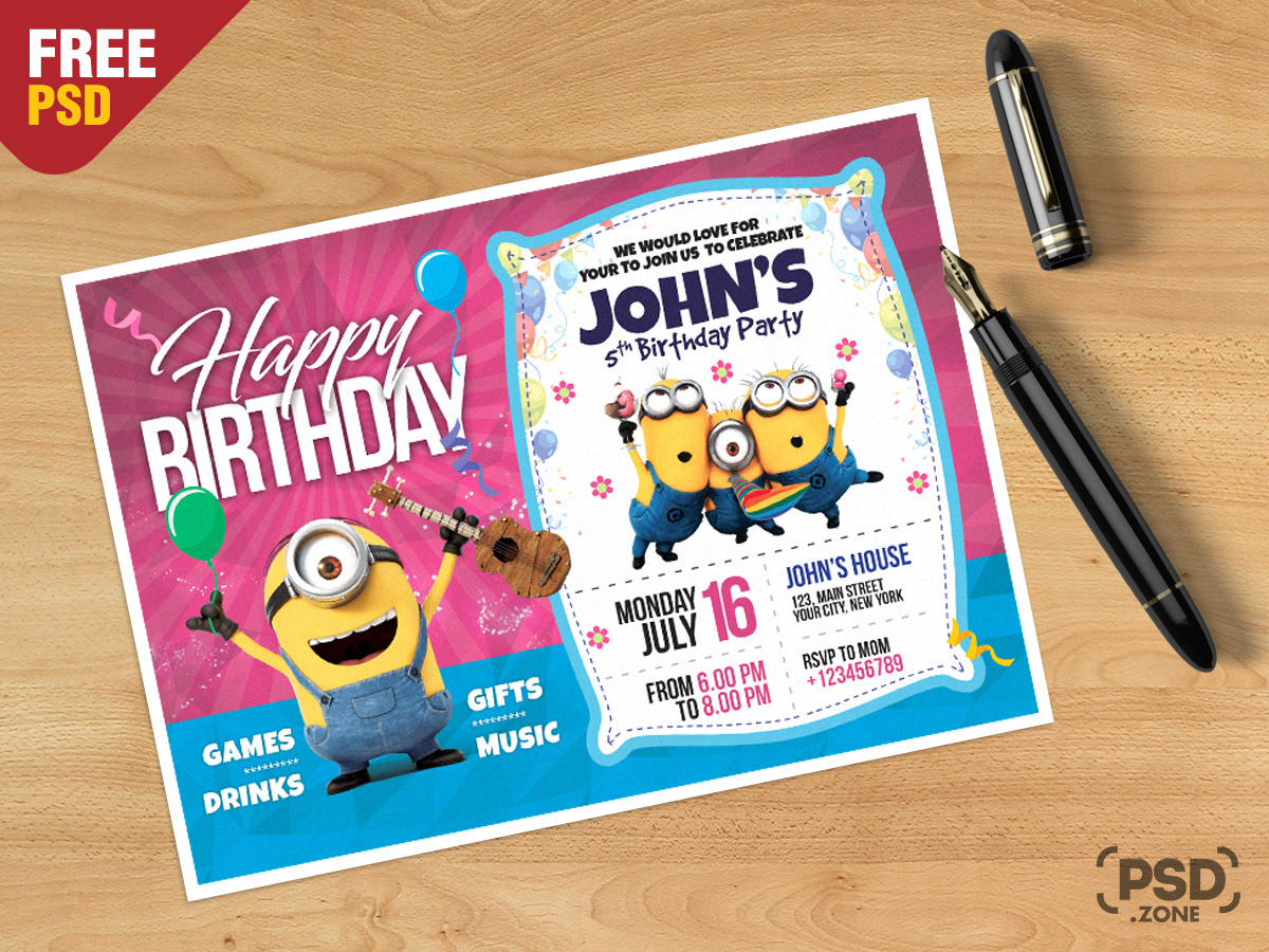 Invitation Card psd free psd birthday card birthday invitation psd template kids party post card Birthday invitation template