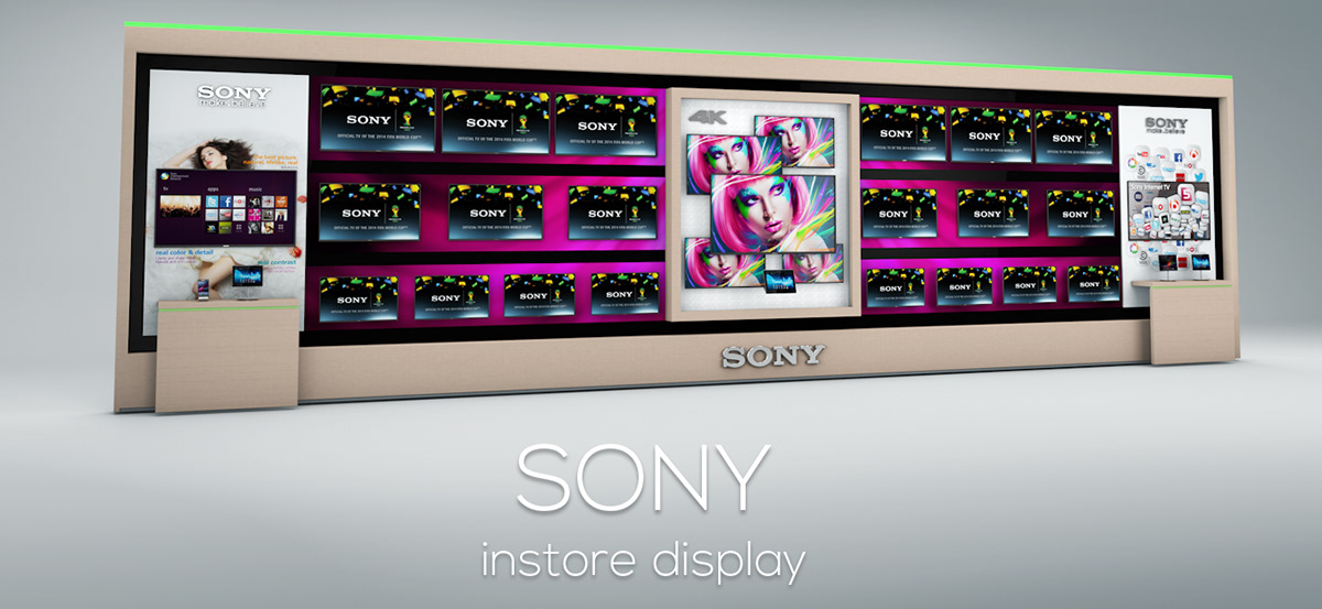 Sony instore Instore Communication tv wall tv 4K Bravia Xperia Tablet Studio IC Pieter Dorst Max Retail instore display 3D 3d modeling 3D concepting