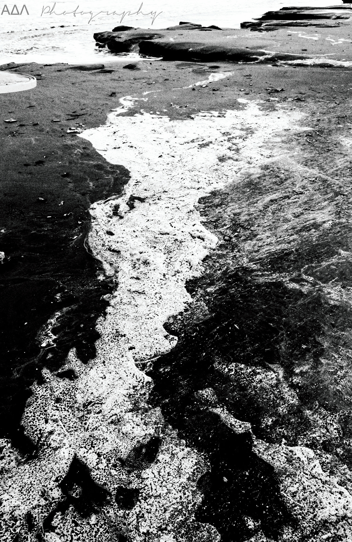 Landscape black and white Seaside seafoam abandoned winter