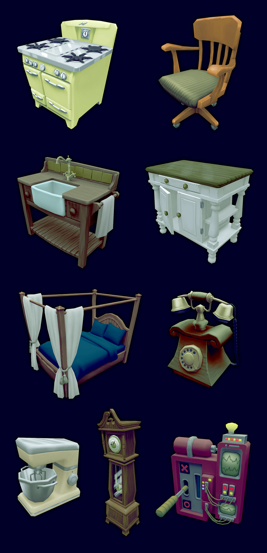 Game Art Low Poly props assets 3D Weapon furniture hut Hand Painted