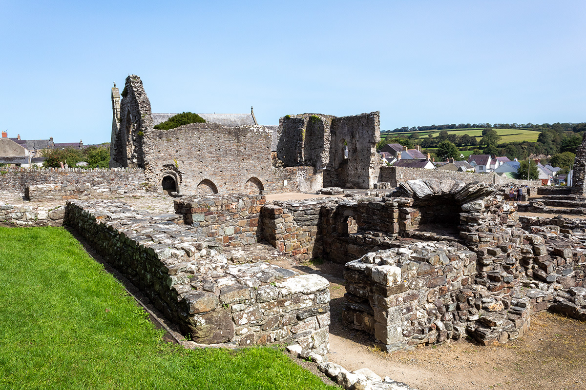 St Dogmaels Abbey in South West Wales :  The Refectory with Cloister and Nave in background
