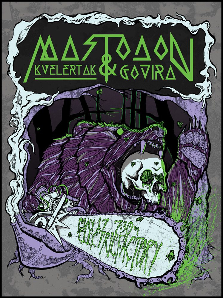 bear skull chainsaw SAW chain Scary mastodon Kvelertak gojira gig band poster electric factory