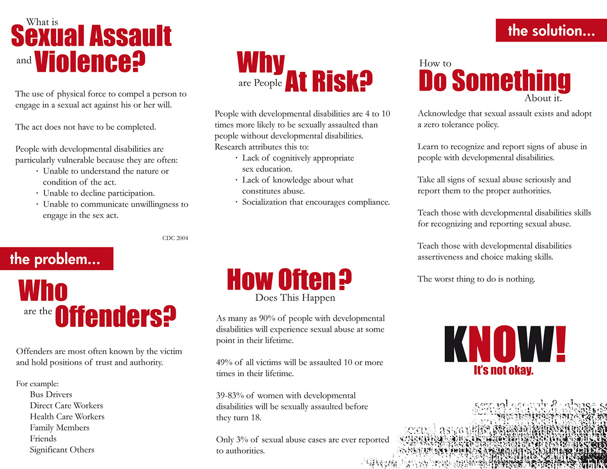 Sexual Assault brochure pamphlet grunge text illustration violence black red text texture educational awareness know no