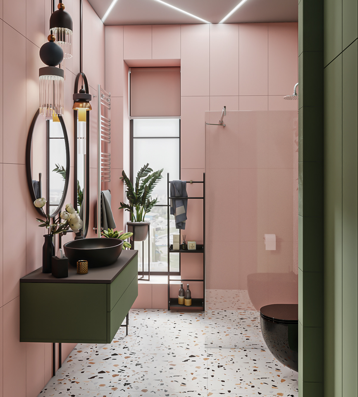 bathroom pink bathroom design visualization Terrazzo modern bathroom modern interior design bright colors