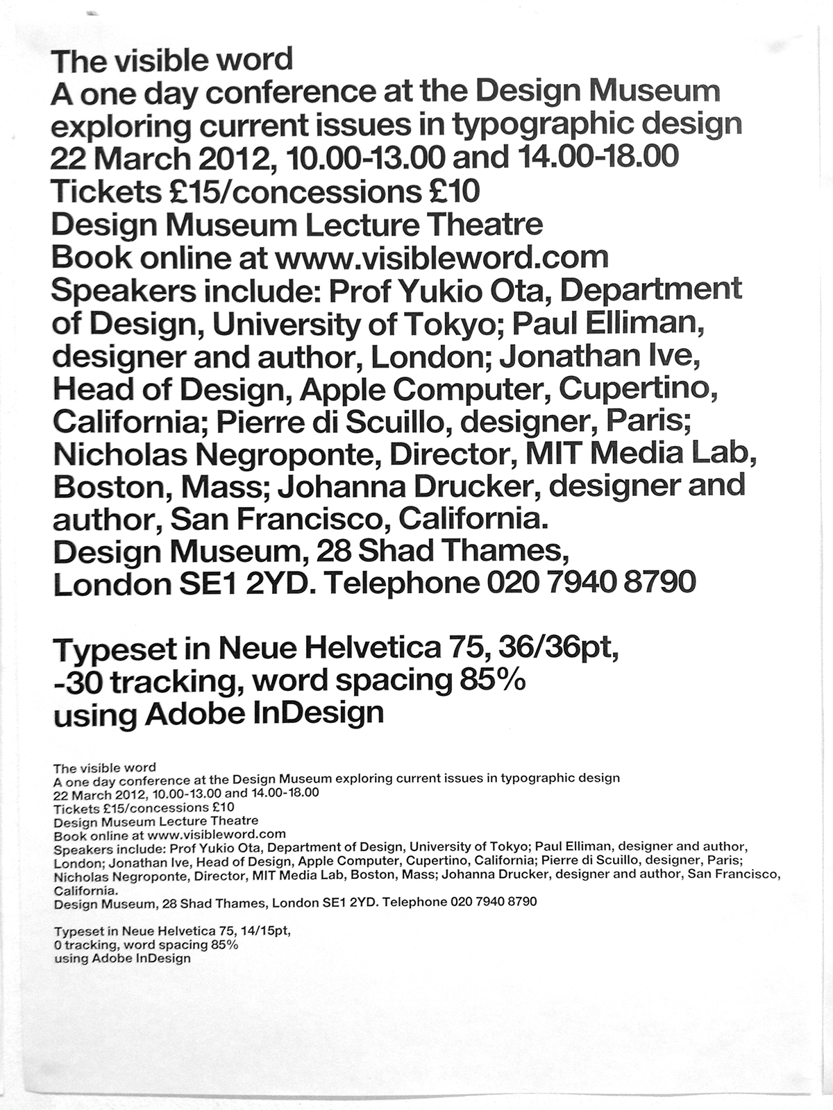 type hierachy text experiment paper poster design position page folding London college communication LCC