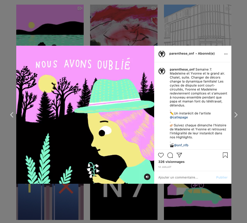 art contenu design documentaire editorial instagram Instarécit onf parenthèse publicité