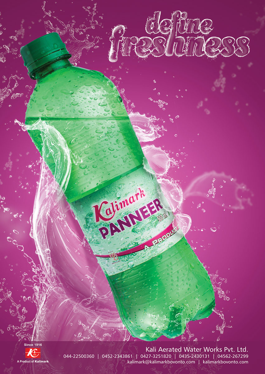 digital painting bovonto Panneer green creative splash bottle cool drinks kalimark Kalimark Panneer soda Panneer Soda