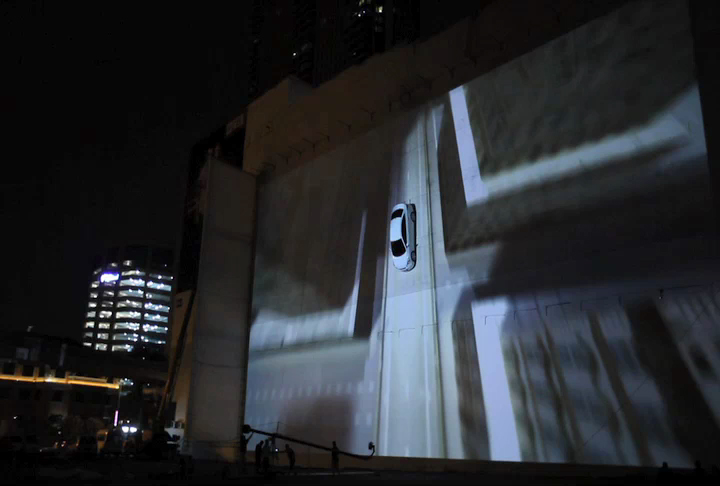 projection mapping pasade media pasade Hyundai accent motion graphic building mapping
