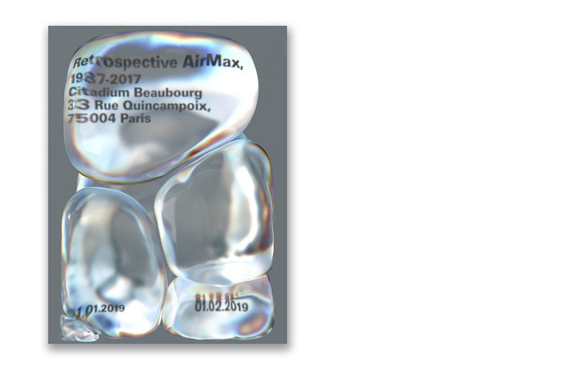 Nike airmax 3D simulation bubble poster motion design cinema4d diffraction