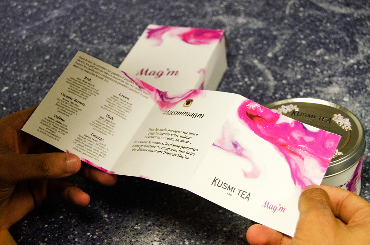 Kusmi Tea Mag'm macarons tea marbling brochure Pack cobranding Pleasure pastry