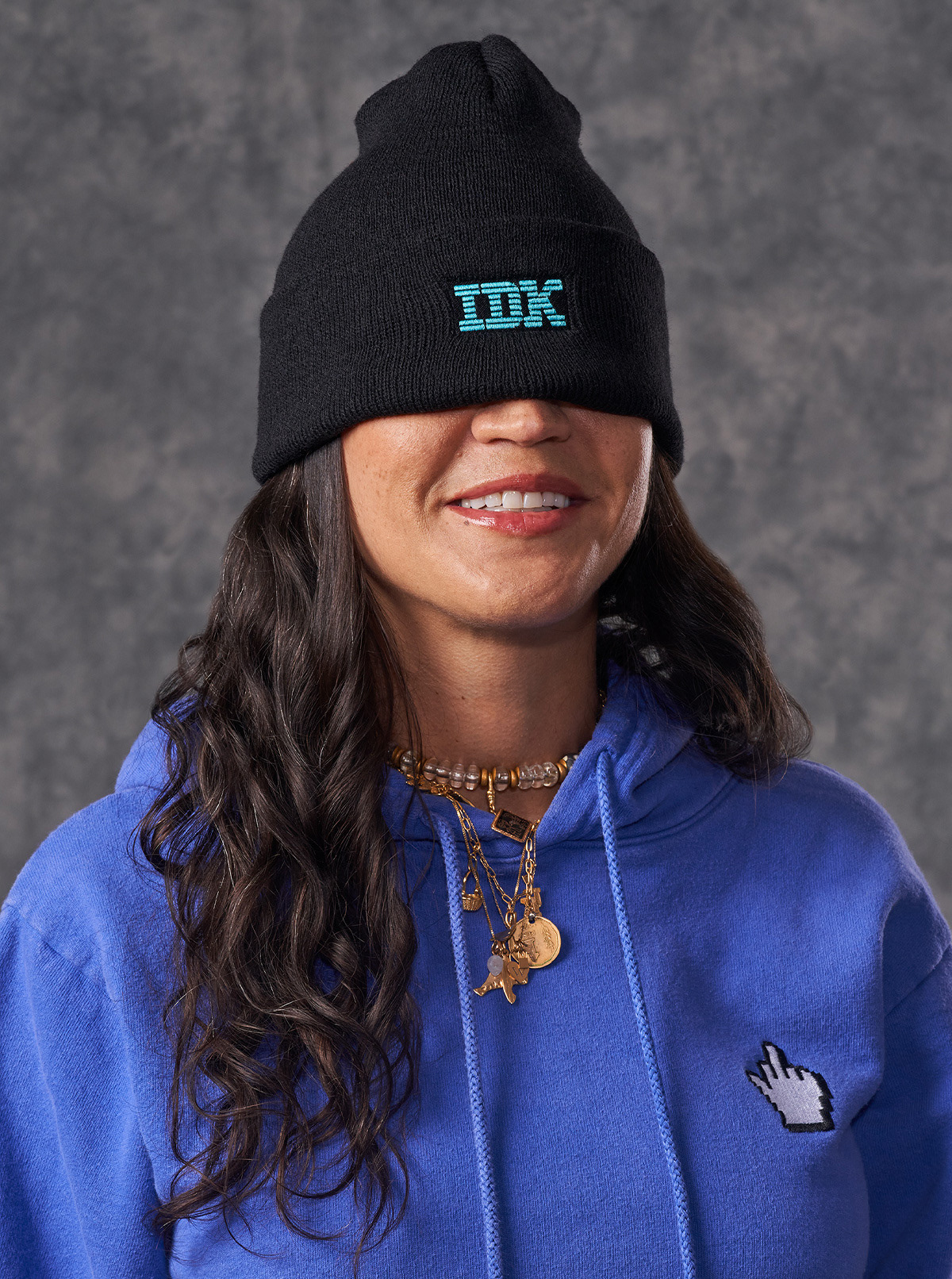 Custom IDK beanie and Purple Middle finger cursor hoodie for GIPHY