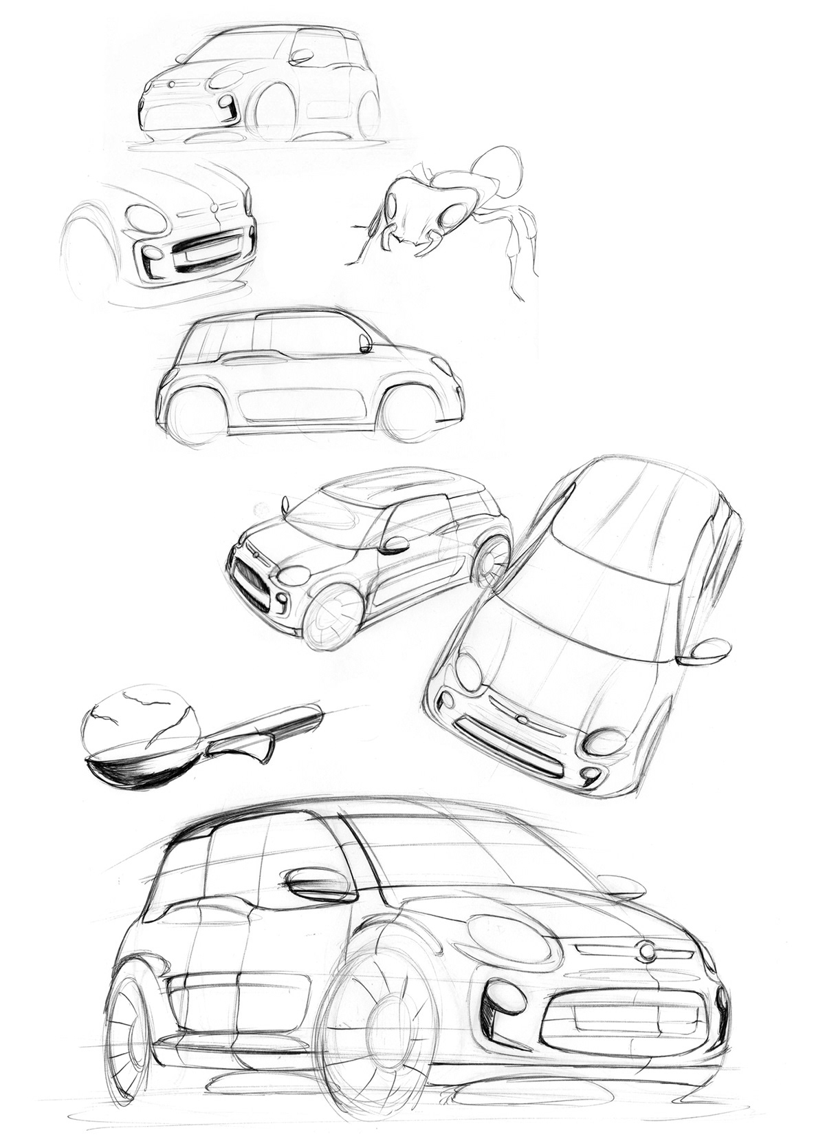 fiat car due sketch rendering