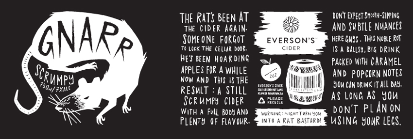 cider Label rat gnar gnarr apple scrumpy everson's hand done alcohol label design