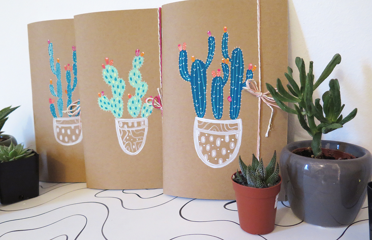 cactus notebook stationary book Handpaint cacti TWINE gouache craft Kraft kraftpaper