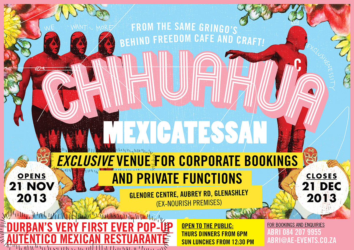 restaurant Mexican installations Mural wheatpaste poster Hospitality pink Pop-up store signpainting