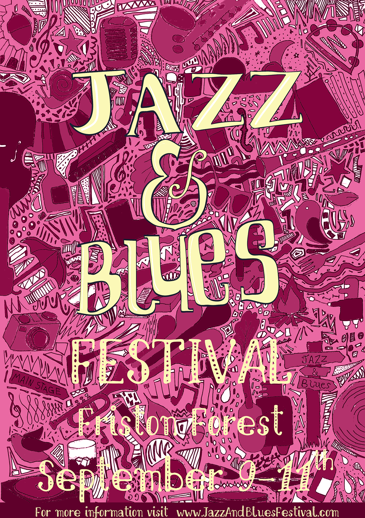 Jazz and Blues festival poster jazz blues exam doodle the Doodle man