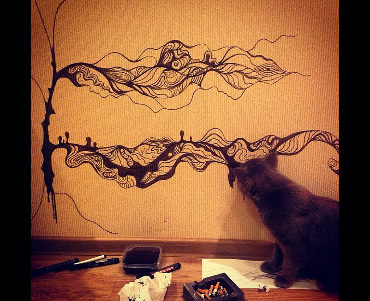 trees ink markers graphics wall rindabon cats