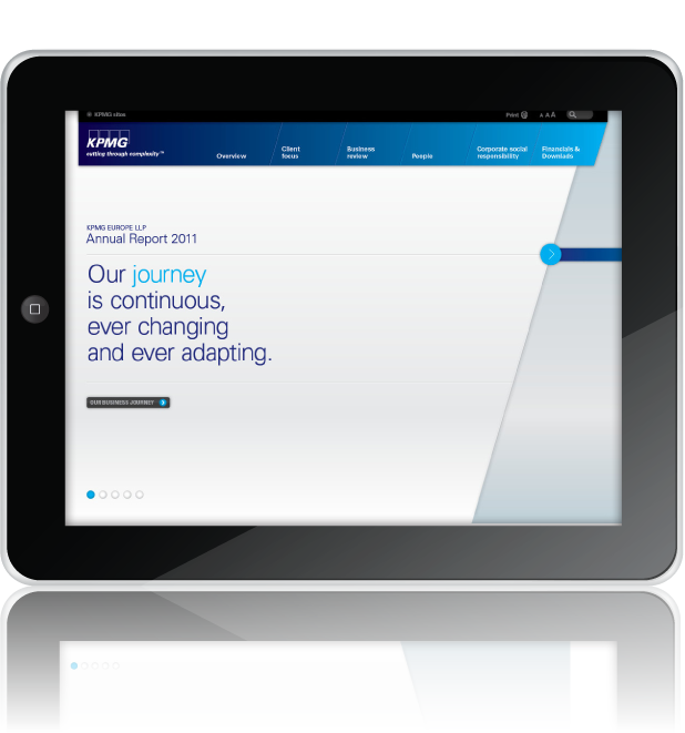 kpmg annual report user interface Parallax Scrolling interactive journey ux UI corporate mobile sophisticated storytelling   minimal