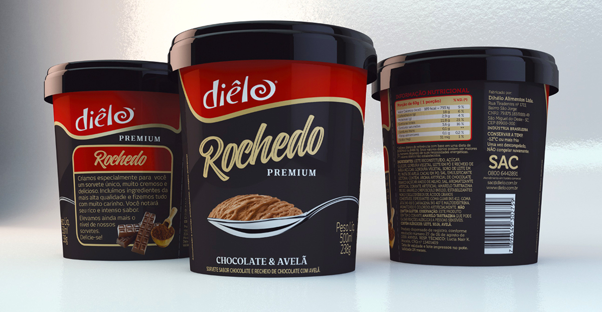 ice cream sorvete dielo pote helado chocolate trufado Rochedo c4d cinema4d .c4d ninho premium