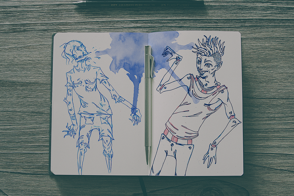 sketch sketchbook ink pen lineart texture grunge dark freehand drawing watercolor gouache concept art studies