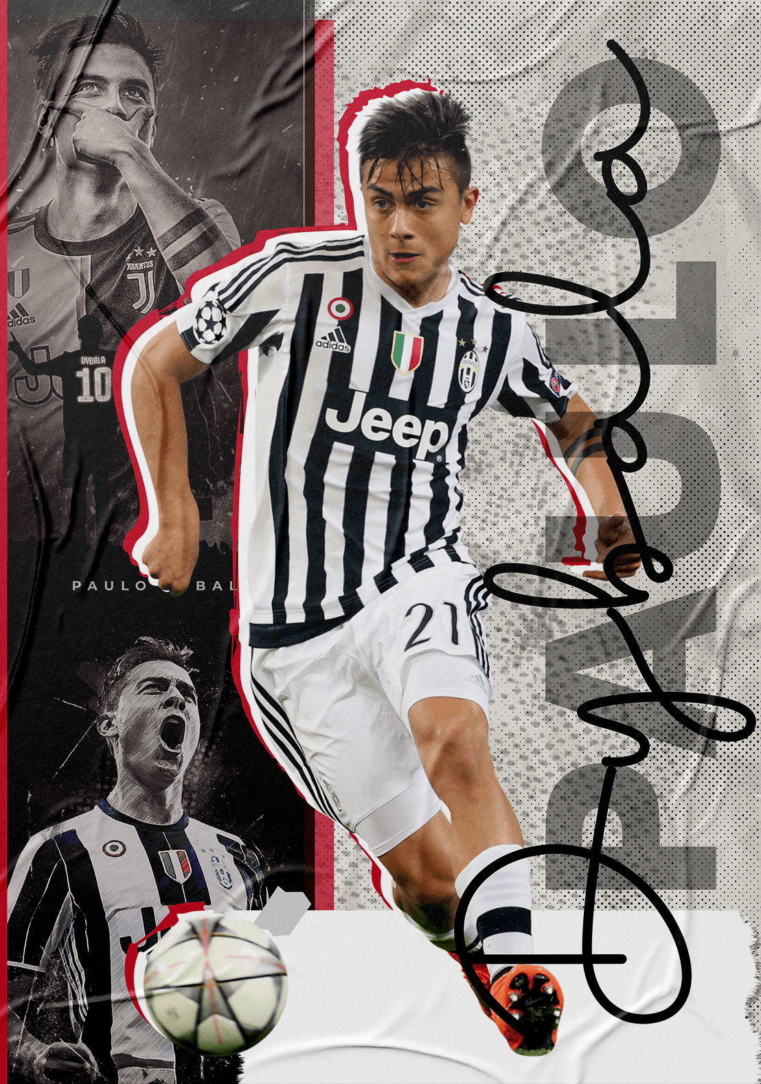 collage Poster Design DYBALA football sports afiche diseño gráfico Juventus Illustrator photoshop