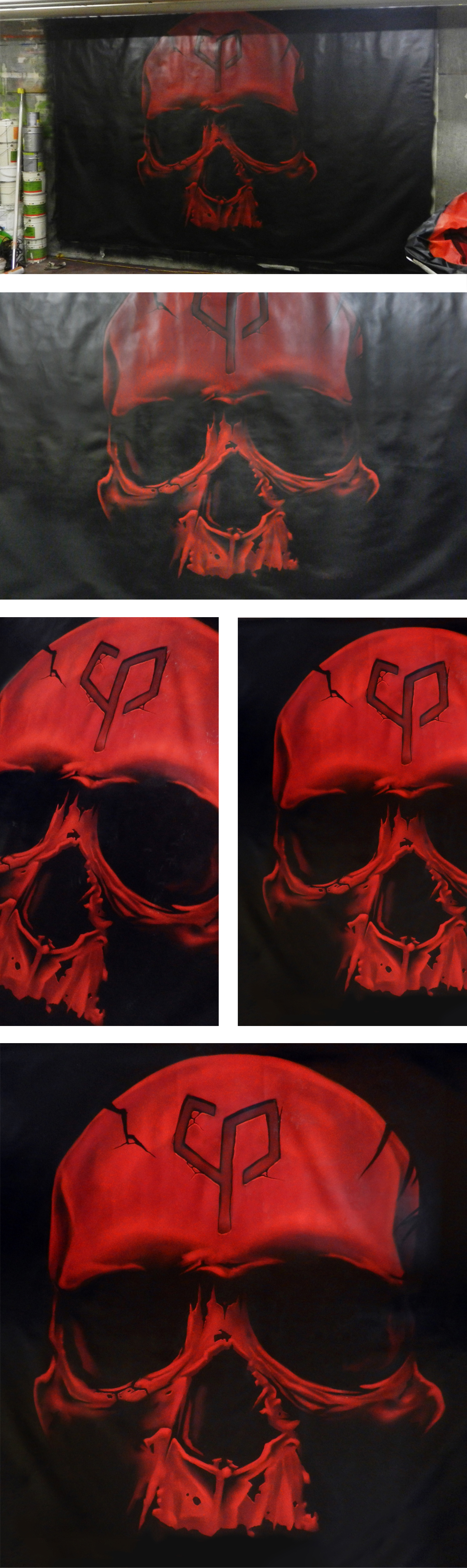 skulls red grey black spraycans jazi welsch cobaltprojet canvas Realism dead head