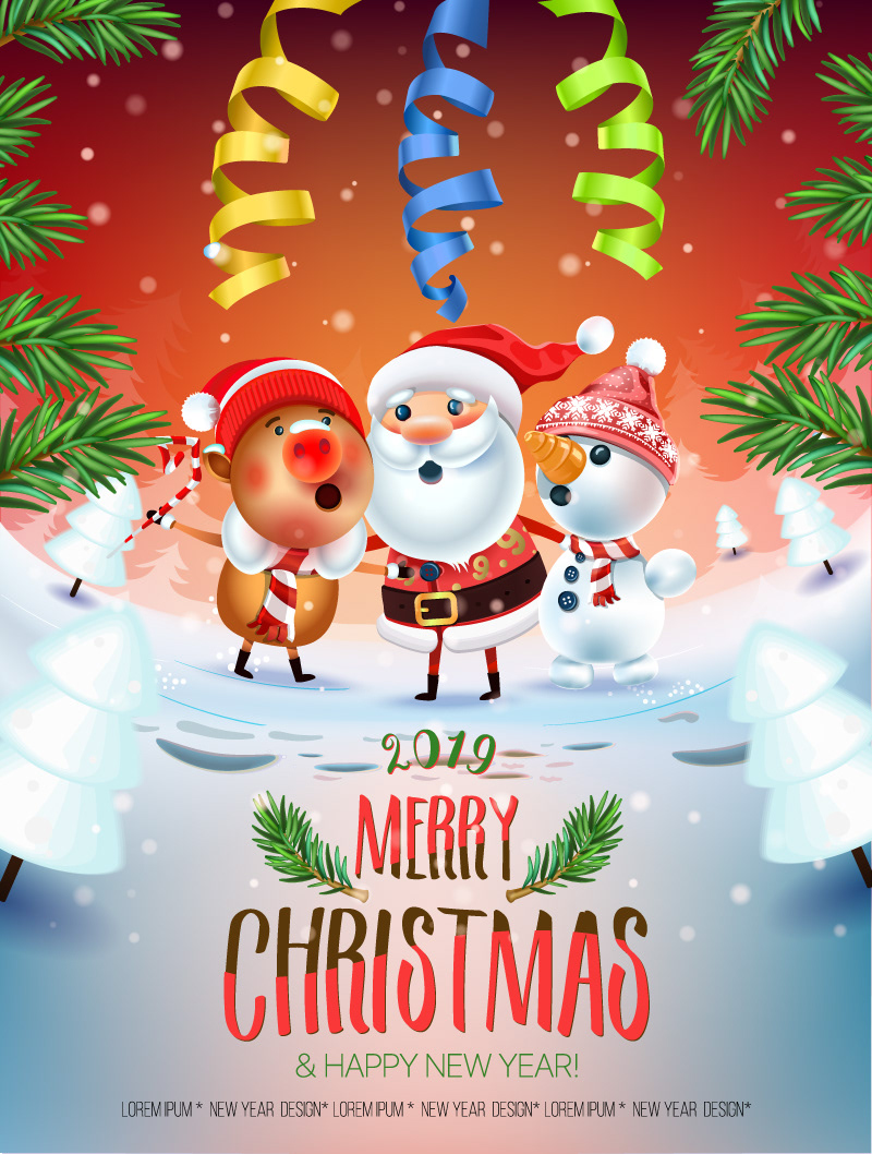 Merry Christmas 2019 new year 2019 poster card Santa Claus pig year 2019 letter for Santa vector christmas tree toys banner symbol