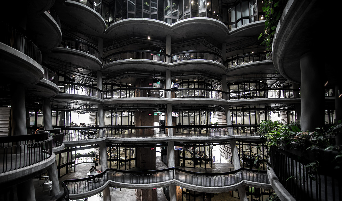 the hive NTU singapore honeycomb shape buildings door view from top