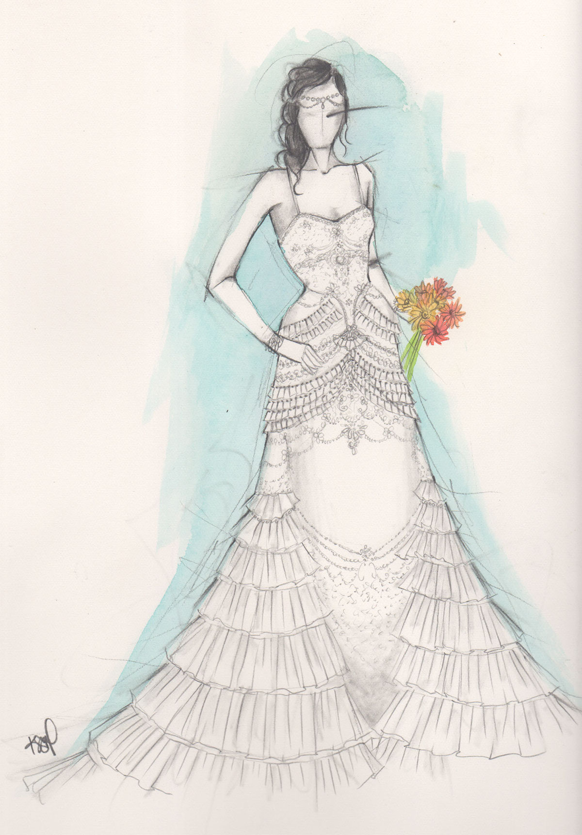 fashion illustration commission bridal bridal illustration watercolor pencil wedding Custom