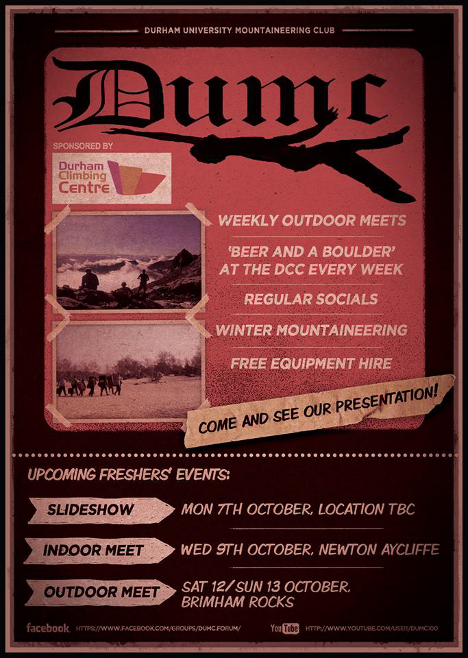 durham university Flyer Design events promotion Poster Design mountaineering climbing event promotion promotional poster Freshers 2013