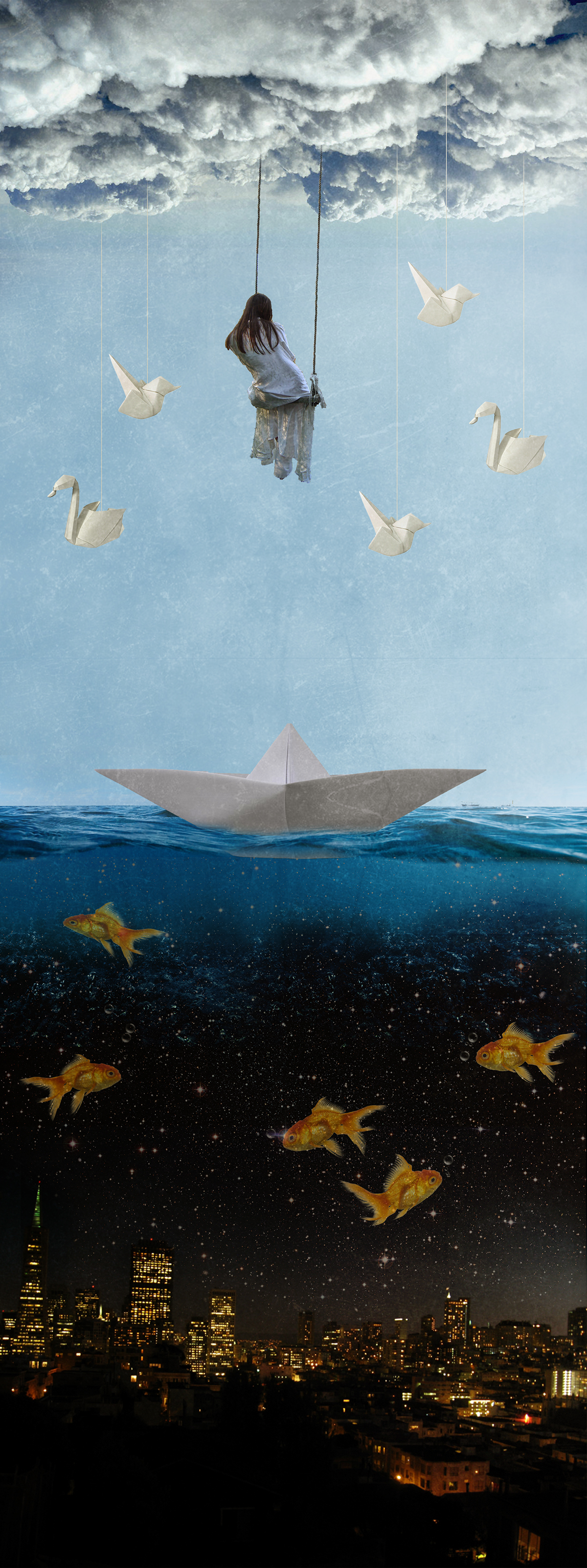 Photo Manipulation  surreal art sea paper origami night Merge design hassan ahmed photoshop Ps25Under25