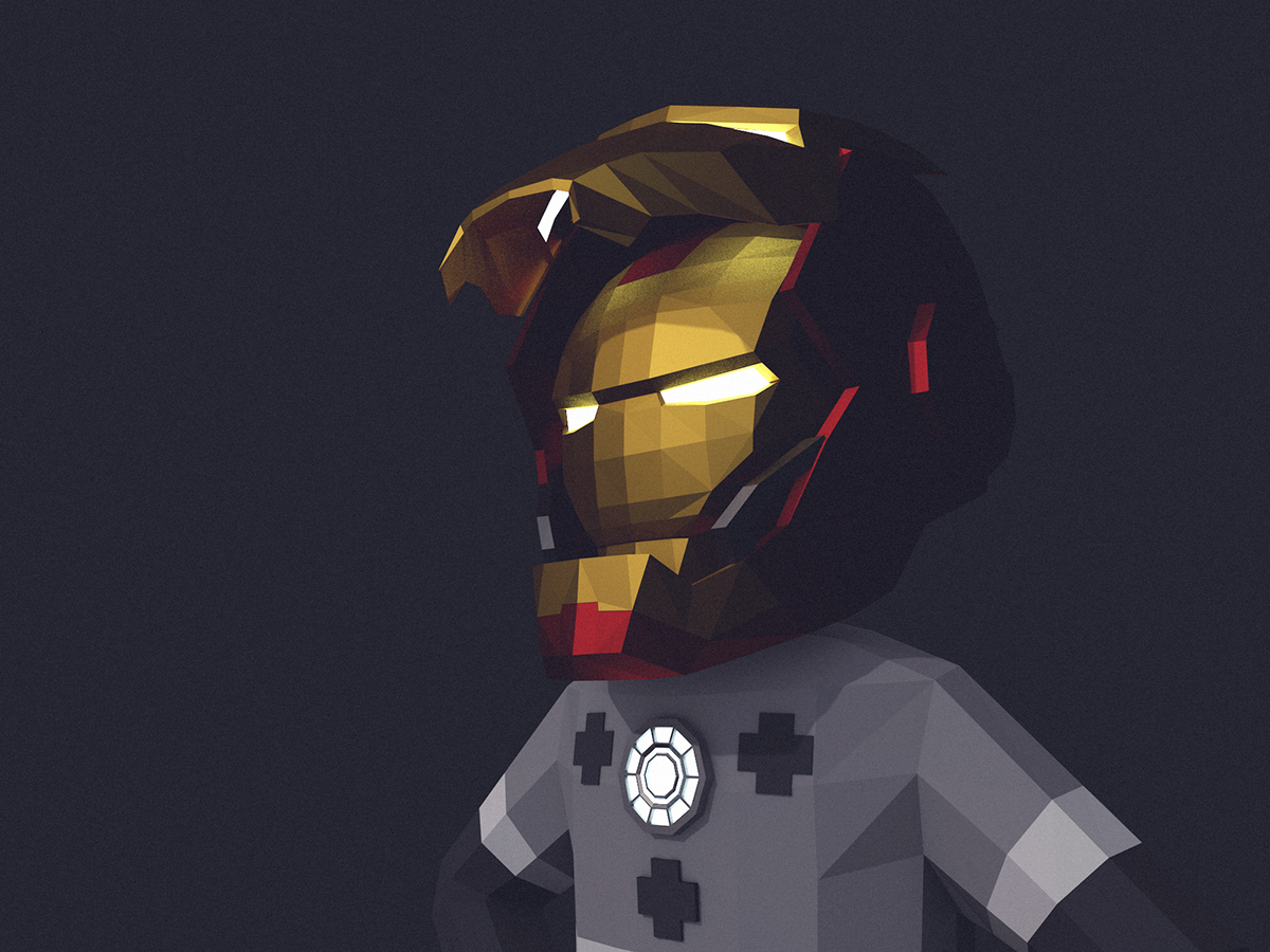 Character 3D Low Poly pixel ironman