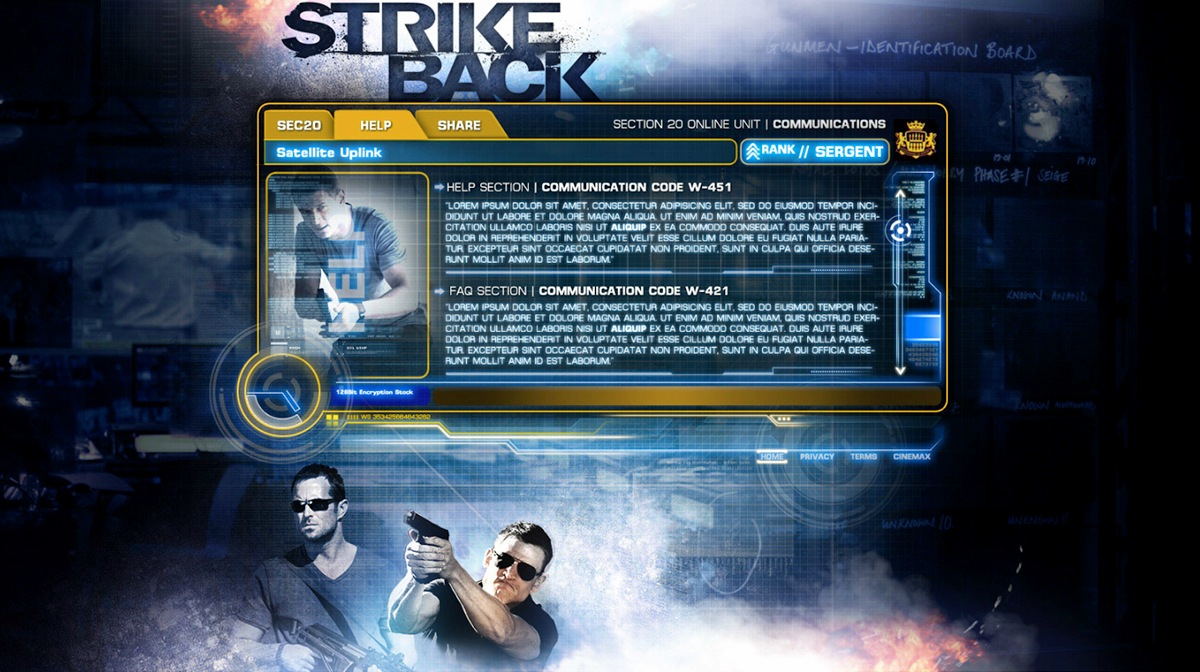 ui user interface game mini game Strike Back Cinemax
