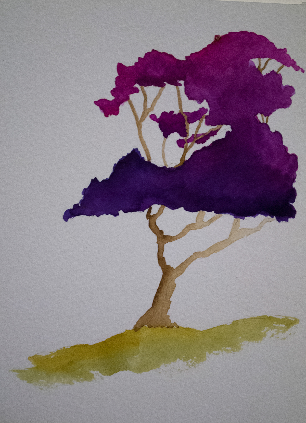 watercolor paint purple blue green orange yellow red Tree  trees Nature forest